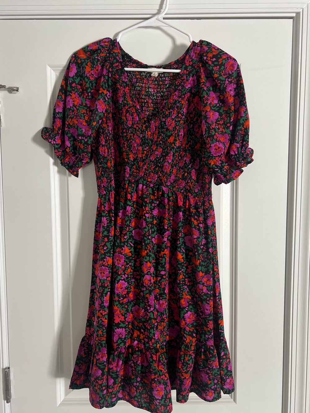 Floral Smocked Dress in Black and Pink Floral